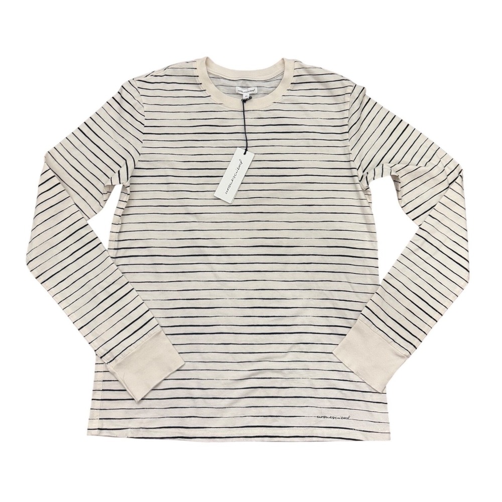 Unsubscribed Women's XS Cream Black Stripe Long Sleeve‎ Crew Neck Cotton Top NWT